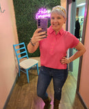 Crepe Collared Top in Pink