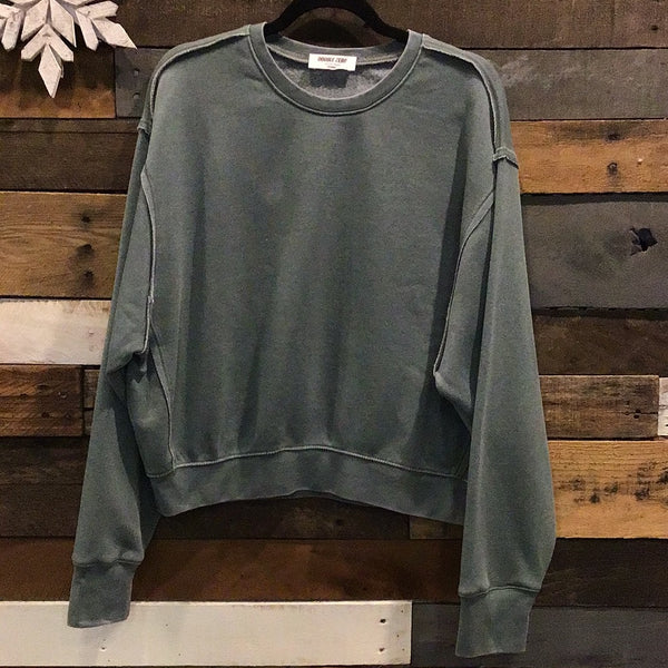 Raw Hem Sweatshirt in Grey Green