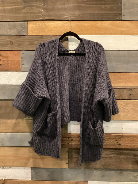 Chunky Cuffed Cardigan in Charcoal