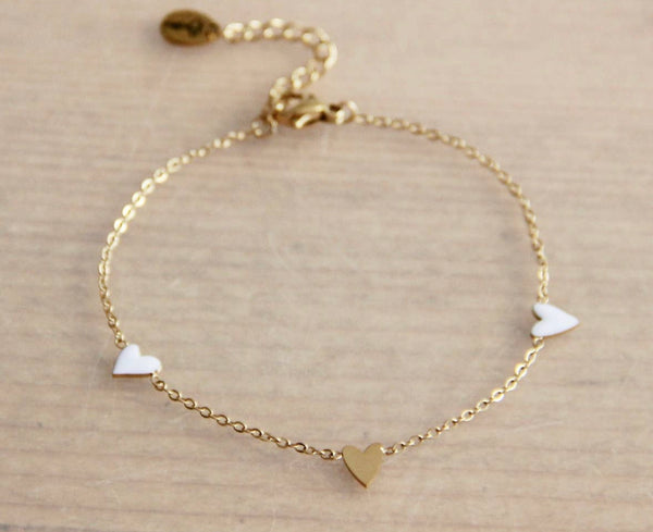 3 Heart Stainless Steel Bracelet- White and Gold Color