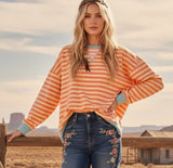 Coral/Yellow Striped Sweatshirt
