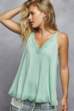 Mint Ribbed Lace Tank