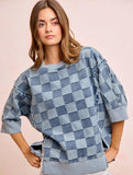 Oversized Denim Checkered Sweatshirt