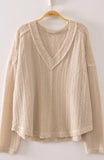 Open Weave Vneck in Cream