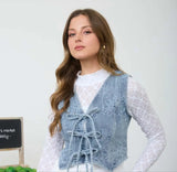 Floral Denim Tie Vest