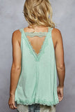 Mint Ribbed Lace Tank