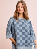 Oversized Denim Checkered Sweatshirt