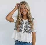 Eyelet Geo Peplum top