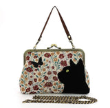 Black Cat Floral Kisslock Bag