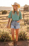 Striped Boxy Tee in Kelly