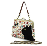 Black Cat Floral Kisslock Bag