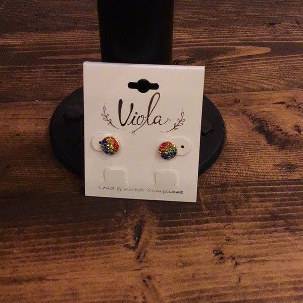 Rainbow Jewel Stud Earrings