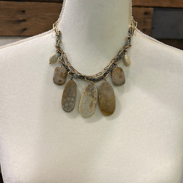 Stone and Leather Necklace