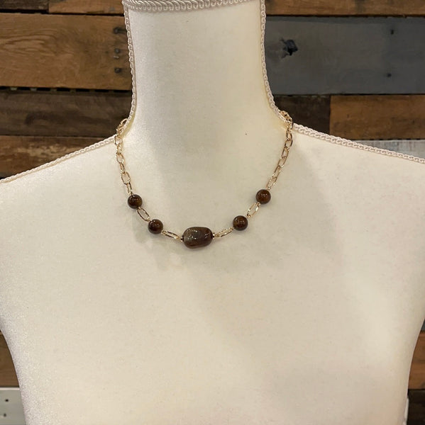 Shortie Necklace with Brown Gemstones